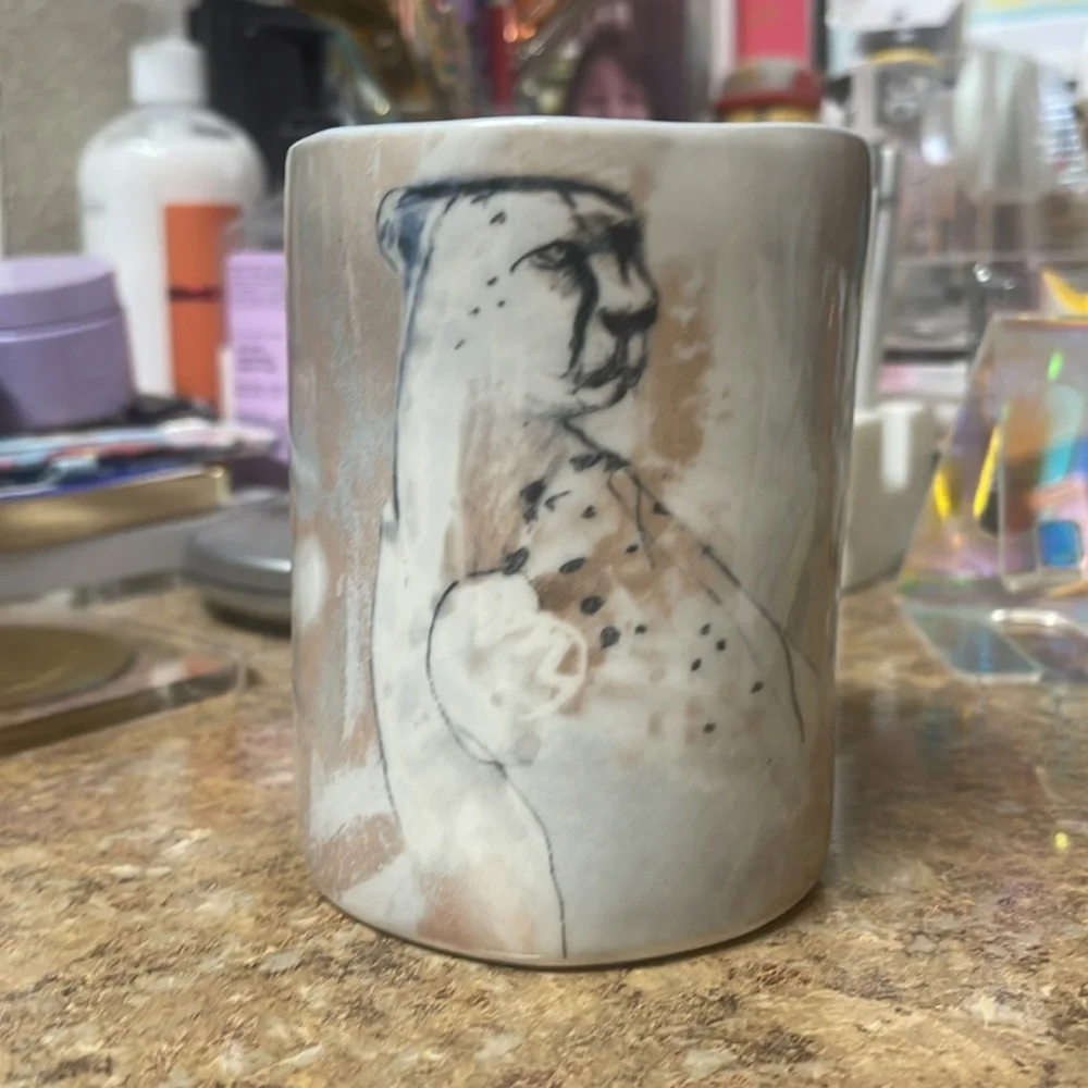 Anthropologie Northwood Snow Leopard Sketch Ring Mug